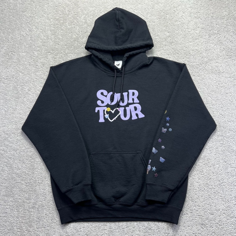 Olivia Rodrigo Sour Tour Hoodie Womens Medium Black Butterfly Graphic Pullover